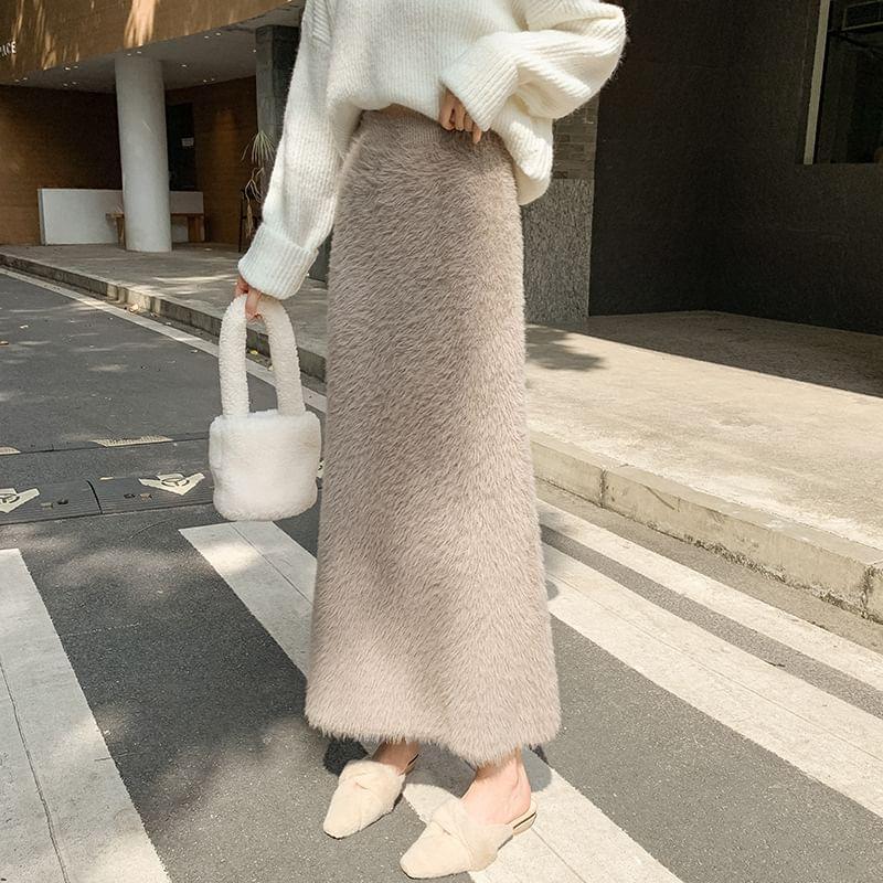 High Rise Knit Maxi A-Line Skirt Product Image