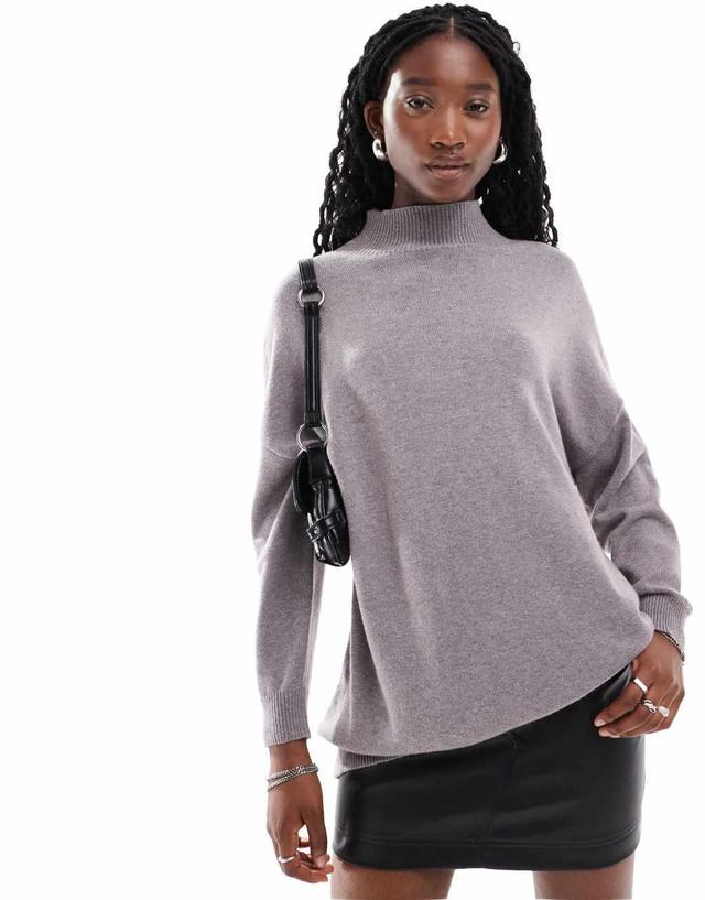 Glamorous high neck oversized slouchy sweater in mushroom knit Product Image