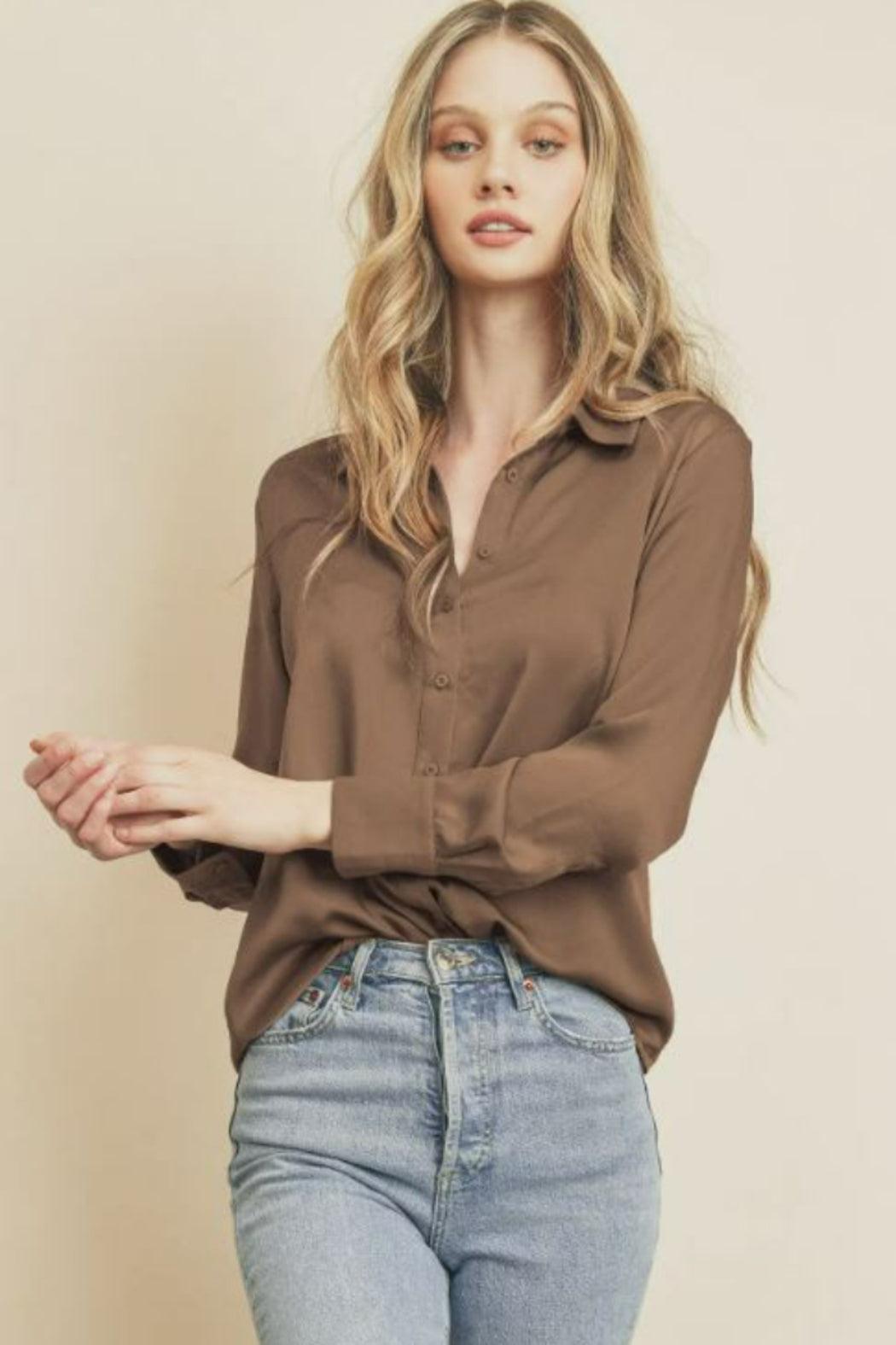 Button Down Satin Slim Shirt Female Product Image