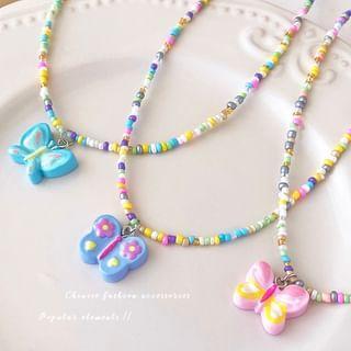 Butterfly Pendant Beaded Necklace Product Image