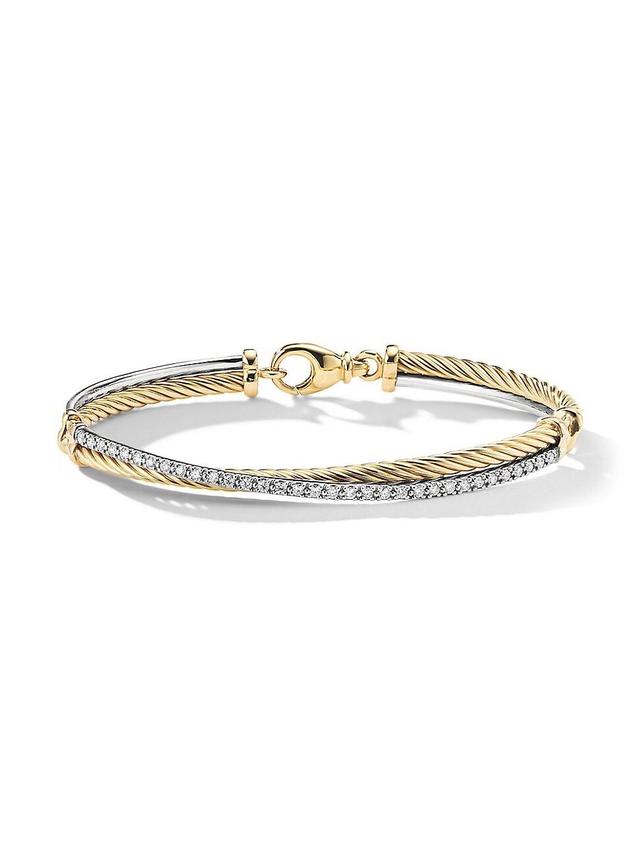 Womens Crossover Linked Bracelet in 18K Yellow Gold with Pav Diamonds Product Image