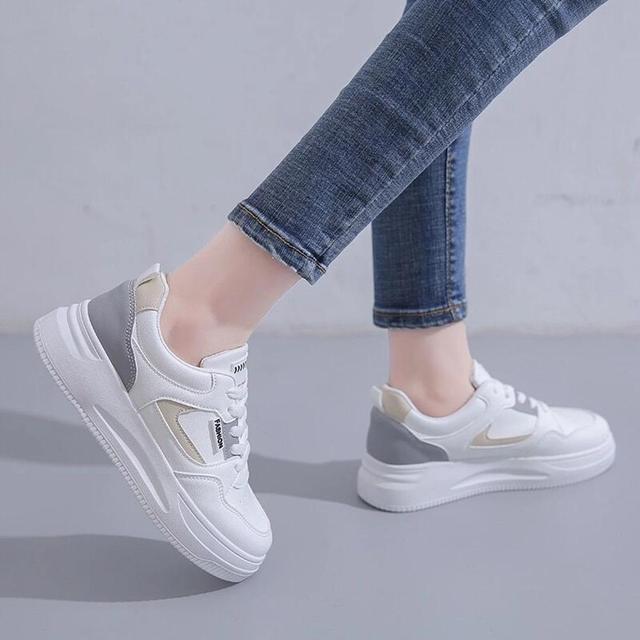 Olivia Mark – Winter White Leather Casual Sports Shoes with Increased Height Product Image