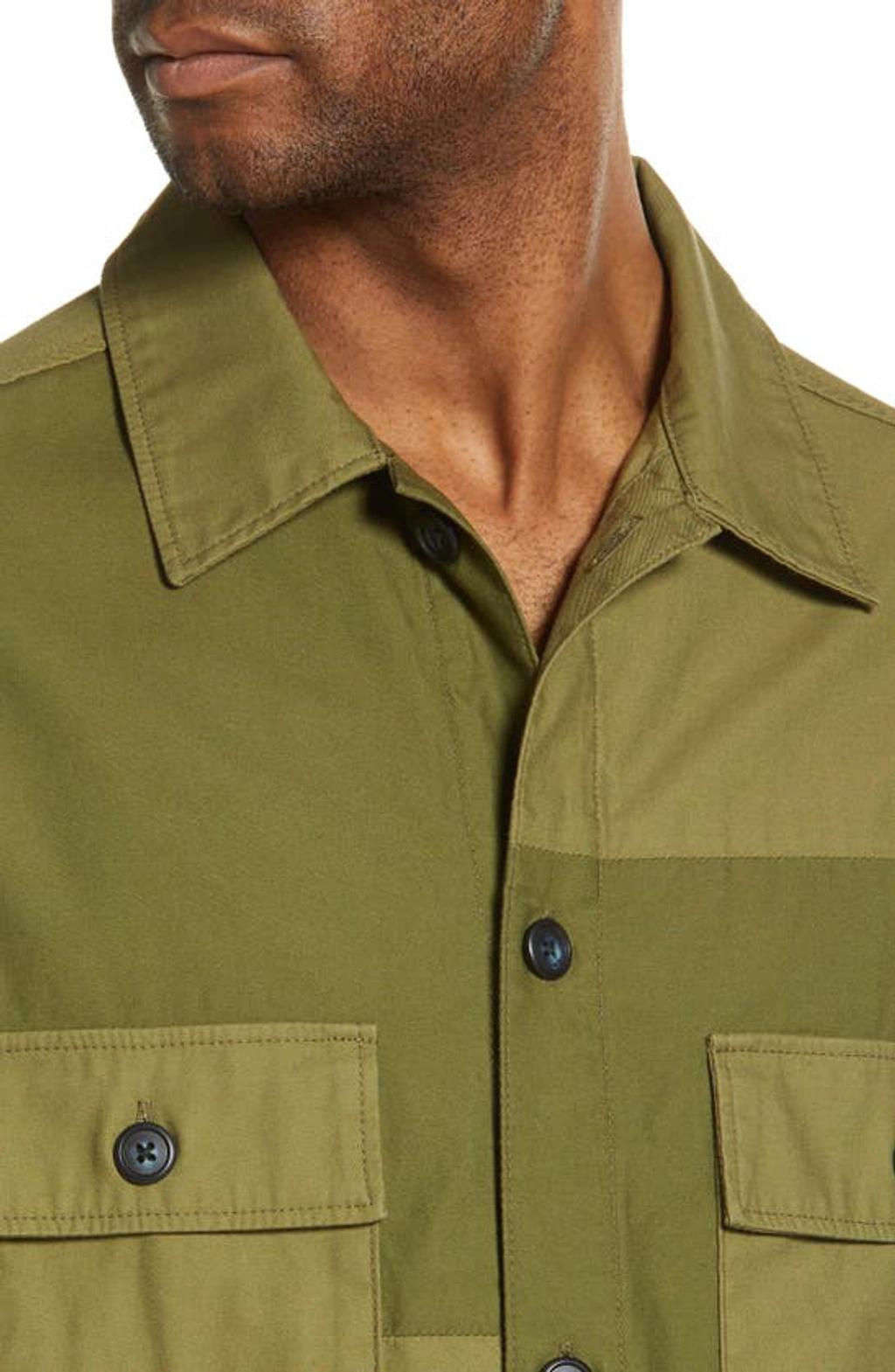 FRAME Tonal Patchwork Cotton Button-up Shirt In Rifle Green Product Image