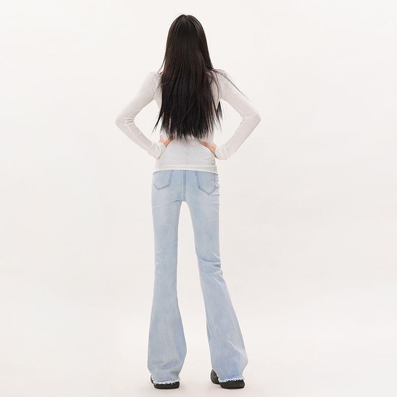 Low Waist Washed Frayed Flared Jeans (Various Designs) Product Image