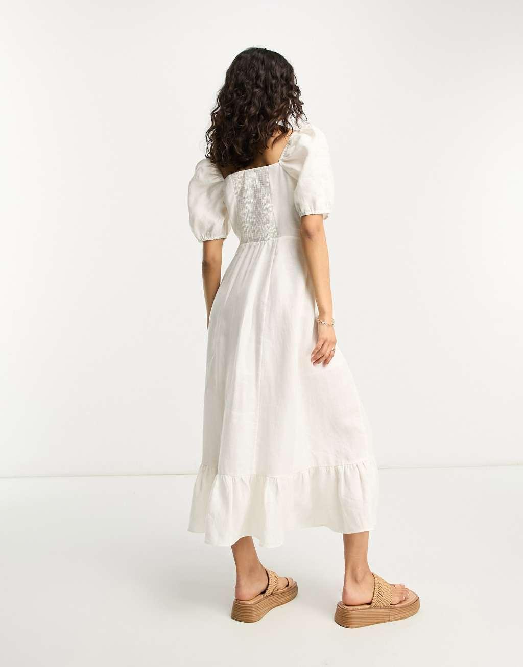 & Other Stories exclusive linen midi dress with split in off white Product Image