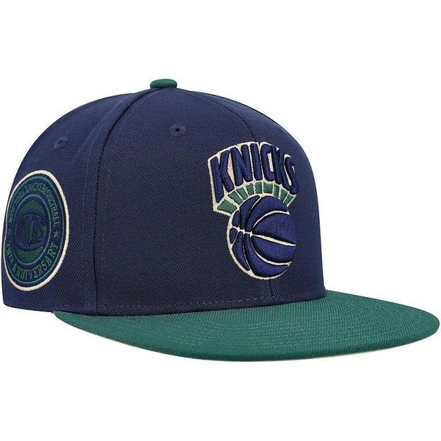 Mens Mitchell & Ness /Green New York Knicks 70th Anniversary Hardwood Classics Grassland Fitted Hat Blue Product Image