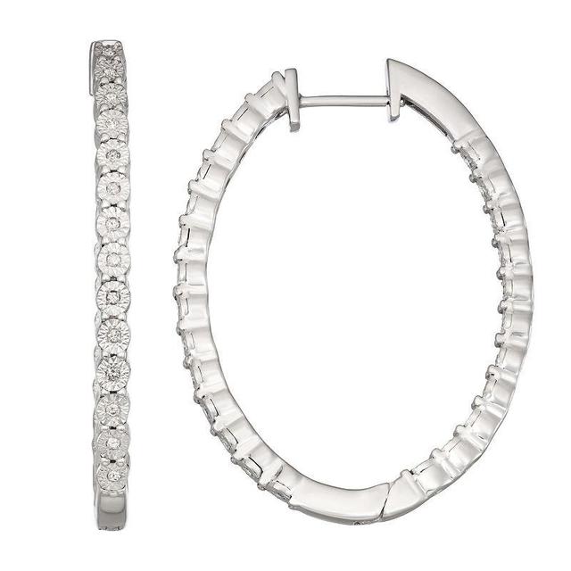 HDI Sterling Silver 1/4 Carat T.W. Illusion Set Diamond Oval Hoop Earrings, Womens, White Product Image