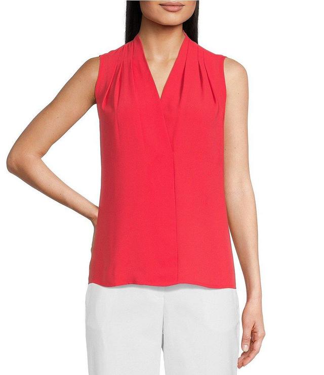 Anne Klein V-Neck Pleated Shoulder Sleeveless Blouse Product Image