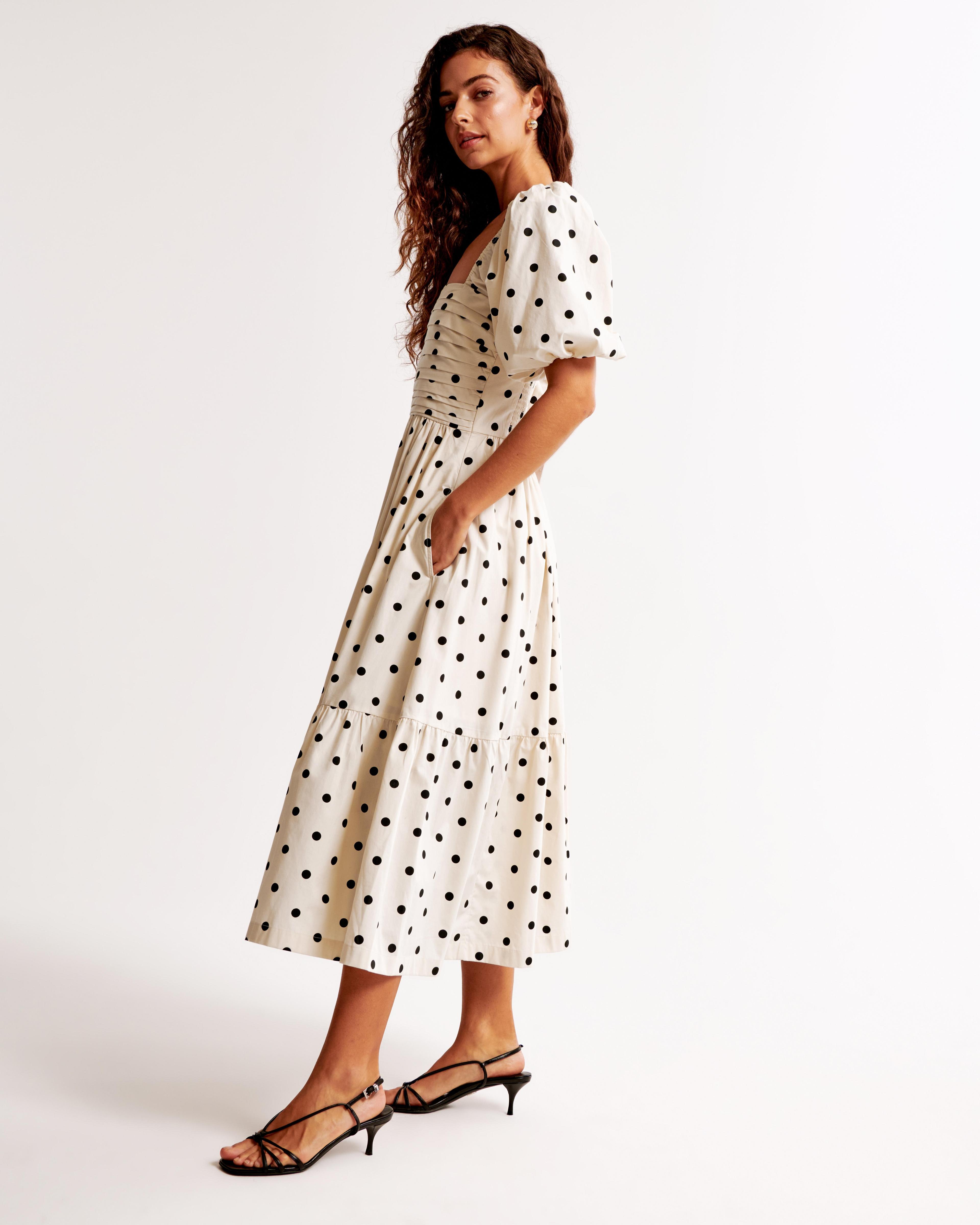 The A&F Emerson Poplin Puff Sleeve Midi Dress Product Image