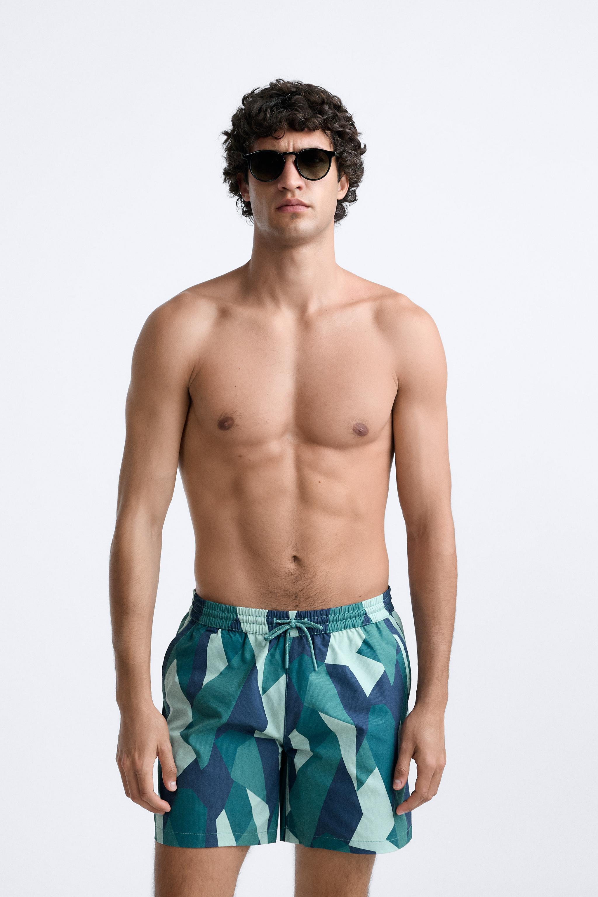 LONG ABSTRACT PRINTED SWIMMING TRUNKS Product Image