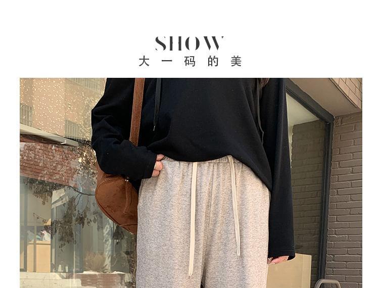 Drawstring Waist Plain Wide Leg Pants Product Image