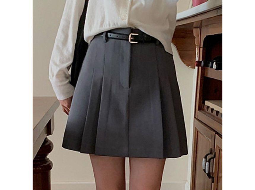 High Waist Plain Pleated Mini A-Line Skirt Product Image