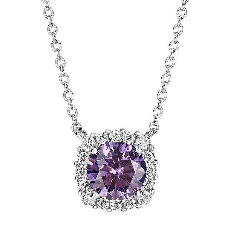 PRIMROSE Sterling Silver Cubic Zirconia Halo Pendant Necklace, Womens Purple Product Image