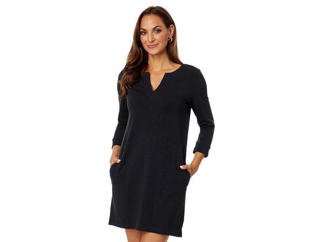 Lilla P 3/4 Sleeve Split-Neck Dress (Black) Women's Dress Product Image