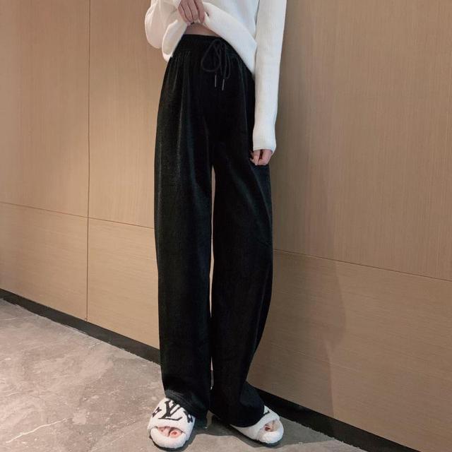 Drawstring Waist Plain Wide Leg Pants Product Image