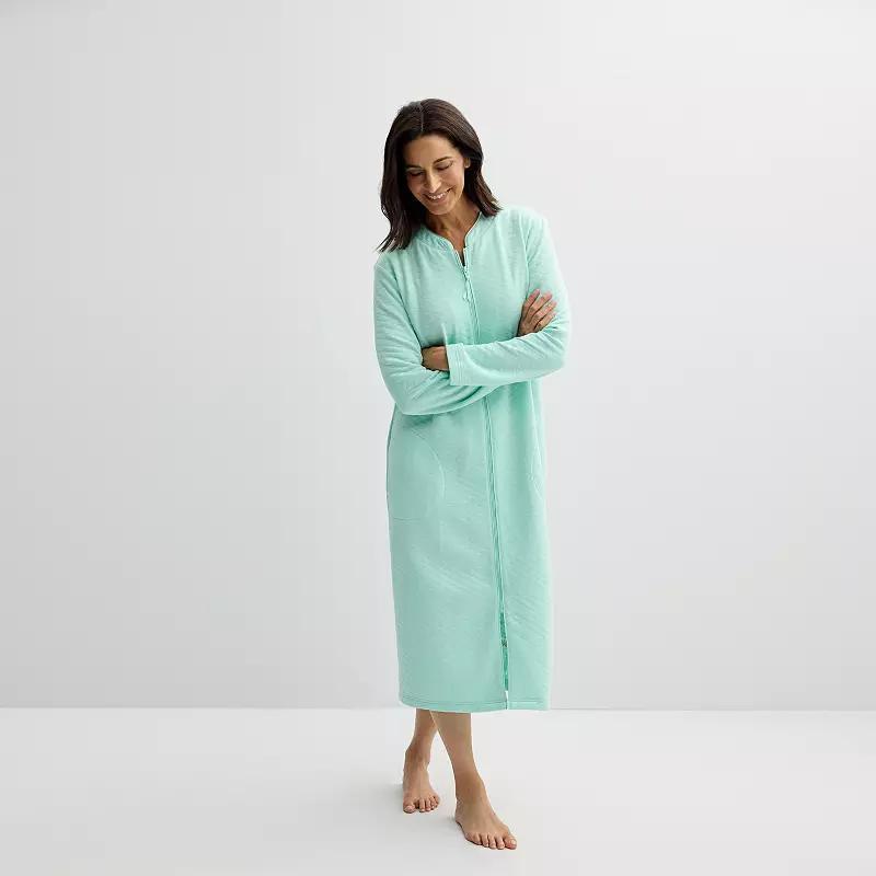 Womens Croft & Barrow Quilted Zip Long Robe Green Product Image