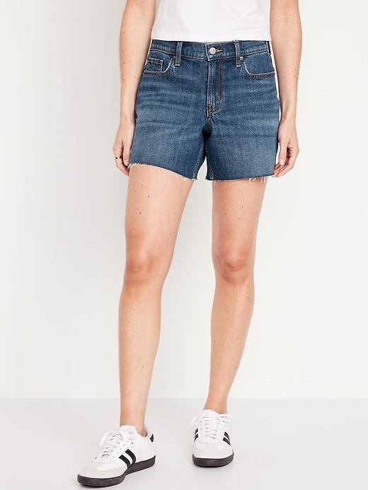 Mid-Rise Boyfriend Cut-Off Jean Shorts -- 5-inch inseam Product Image