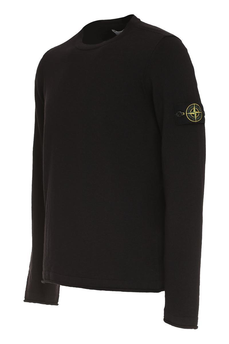 Cotton-nylon Blend Crew-neck Sweater In Black Product Image