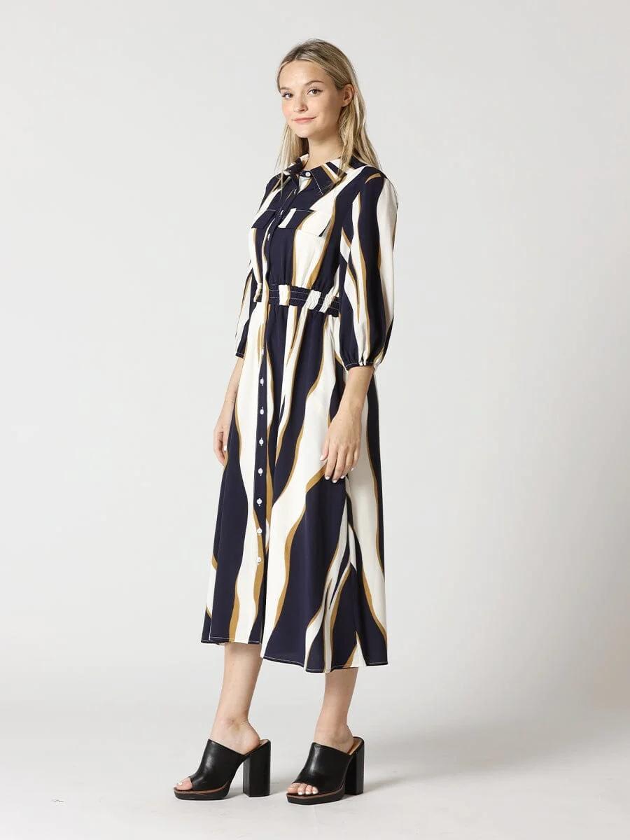 Wavy Abstract Front Button Down Shirt Dress Product Image