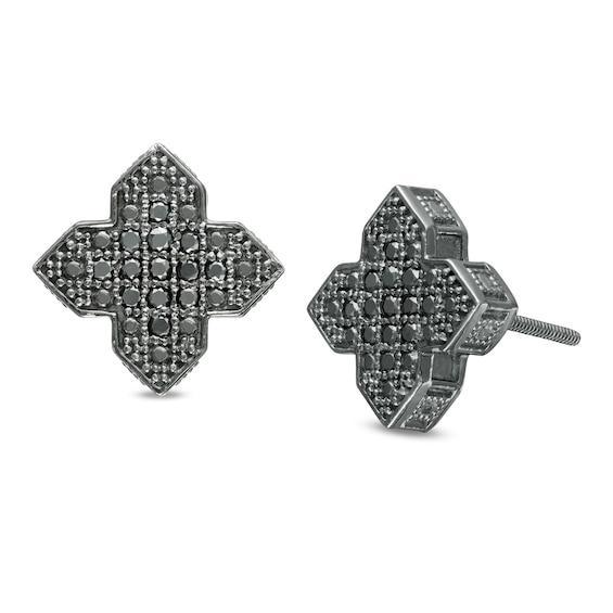 Men's 1/4 CT. T.w. Black Diamond "X" Block Stud Earrings in Sterling Silver with Black Rhodium Product Image