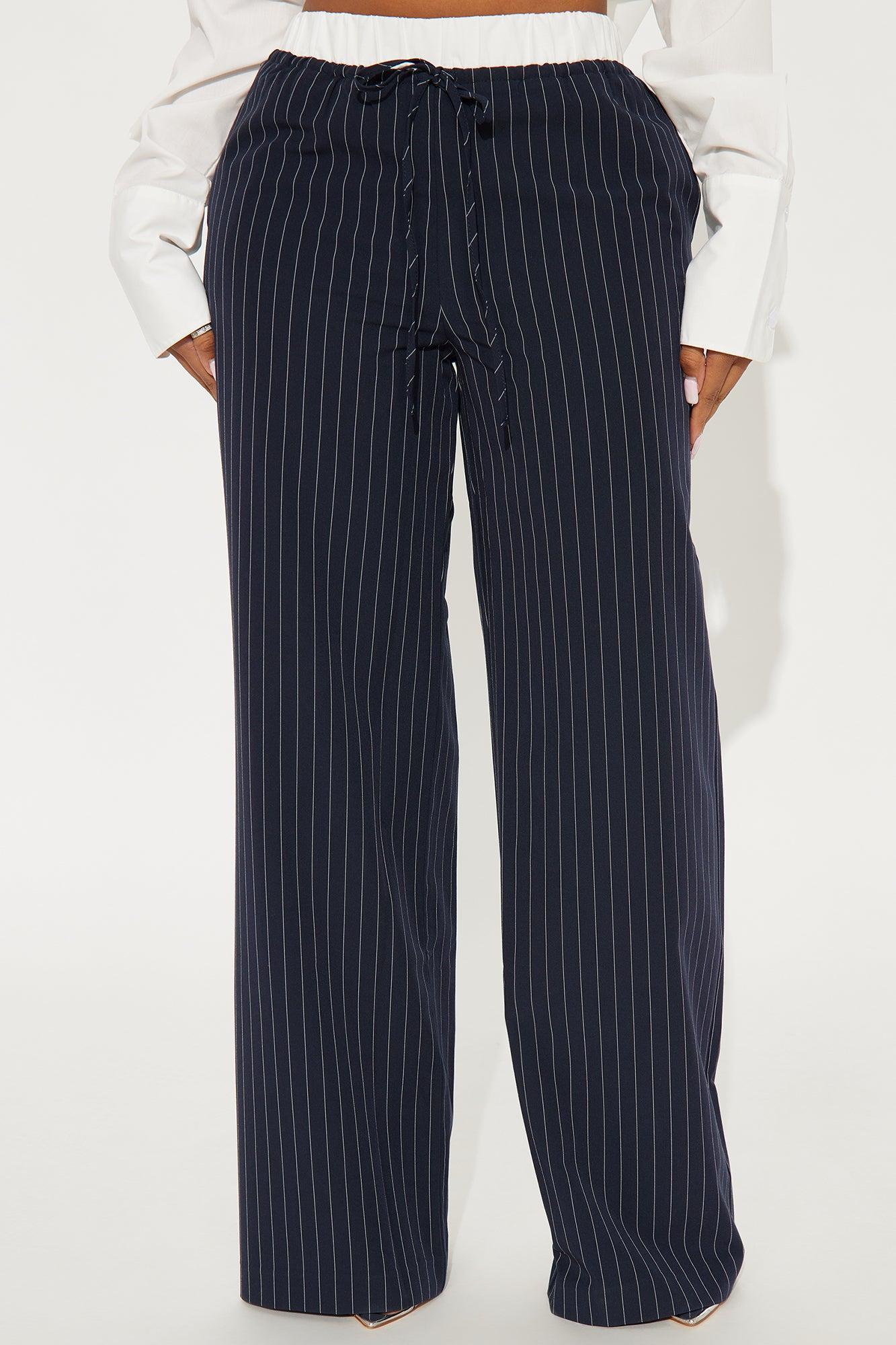 Elora Double Waistband Pinstripe Trouser - Navy/combo product image