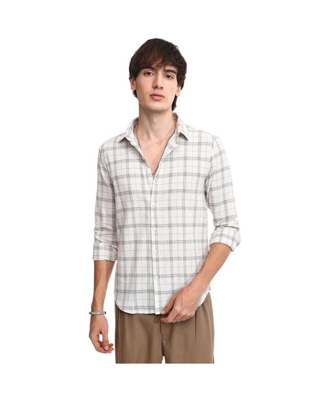 Campus Sutra Mens Off-White Tartan Plaid Shirt - Beige Product Image