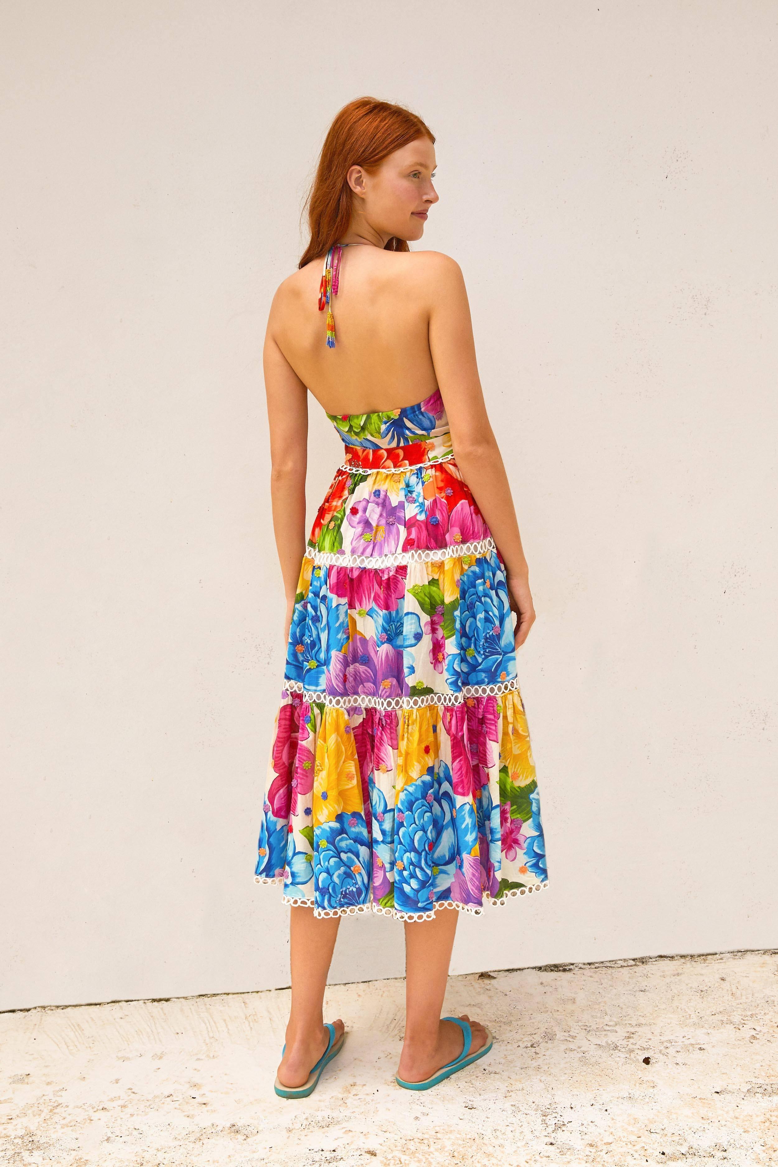 RAINBOW CHITA FLOWER MIDI DRESS Product Image