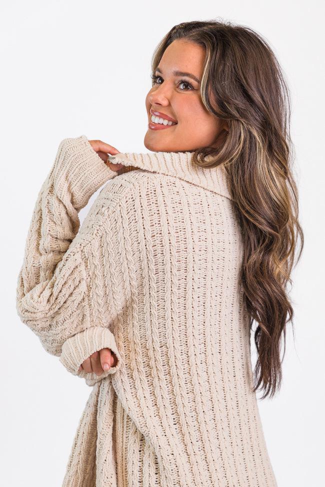 Forever Yours Beige Cable Knit Chenille Quarter Zip Sweater Product Image