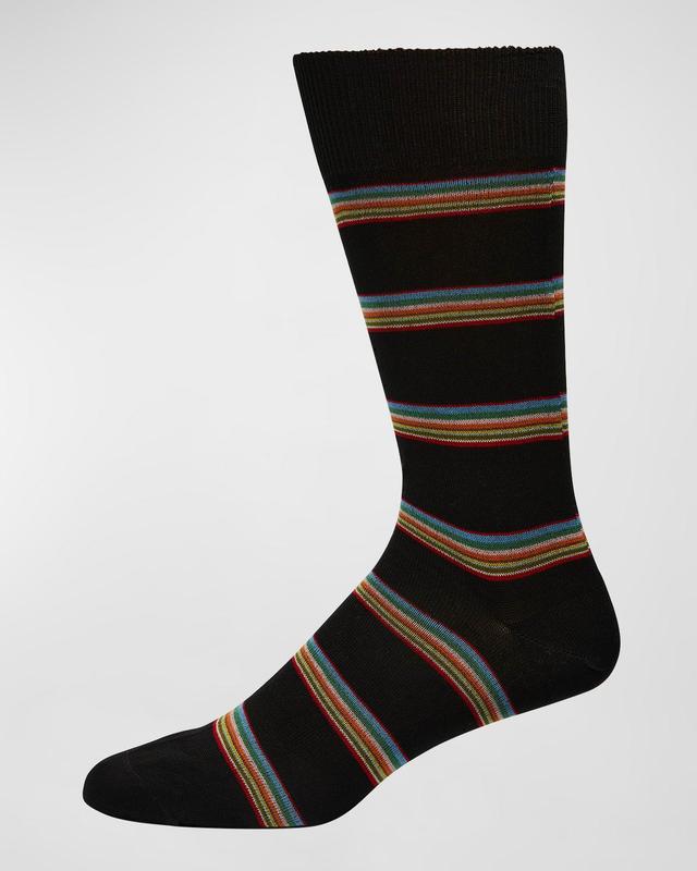 Mens Multiblock Striped Socks - Black - Black Product Image