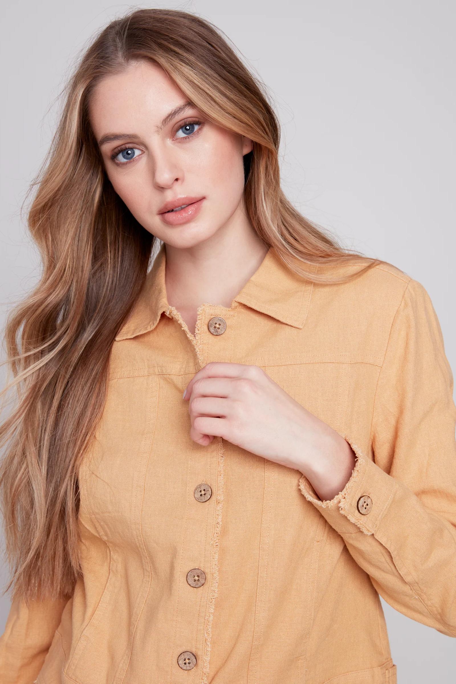 Long sleeve button front linen jacket Product Image