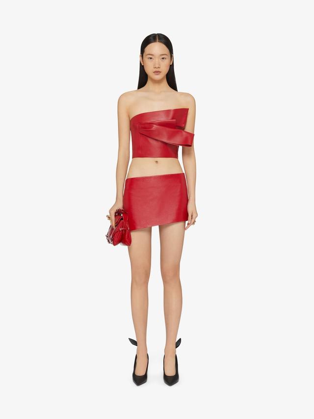 Cropped bustier top in leather with draped detail Product Image