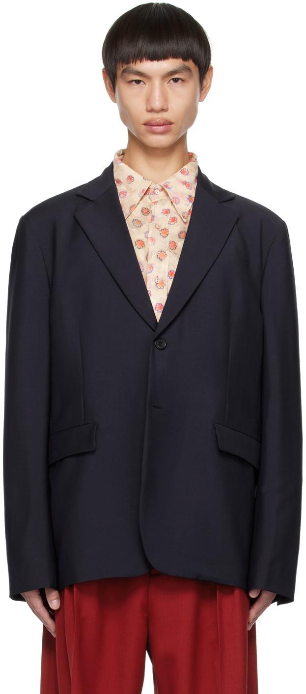 Navy Single-breasted Blazer In 833 Dark Navy Product Image