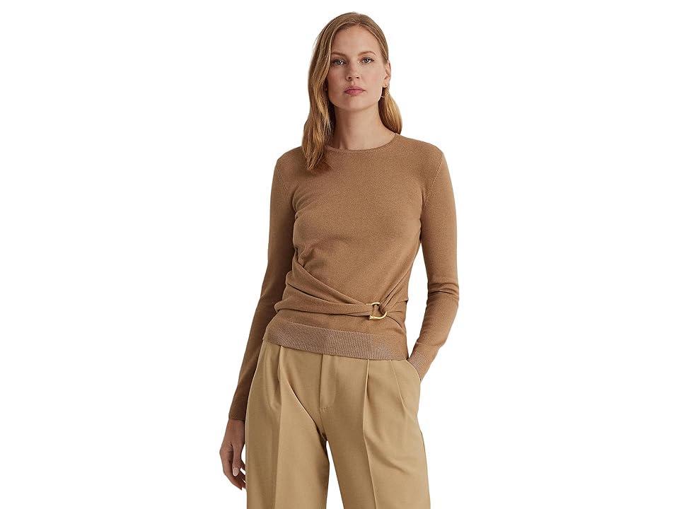 LAUREN Ralph Lauren Twist-Front Cotton-Blend Sweater (Classic Camel) Women's Clothing Product Image