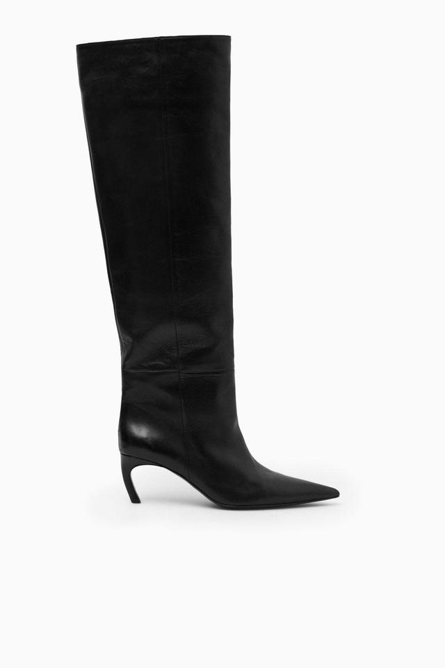 POINTED-TOE LEATHER KNEE-HIGH BOOTS Product Image