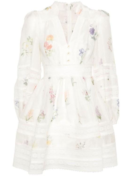 ZIMMERMANN Natura V Neck Lace Mini Dress In Multi Botanical Ivory Product Image