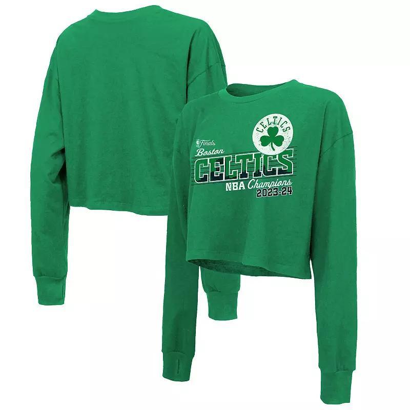 Womens Majestic Threads Kelly Boston Celtics 2024 NBA Finals Champions Cropped Long Sleeve T-Shirt Product Image