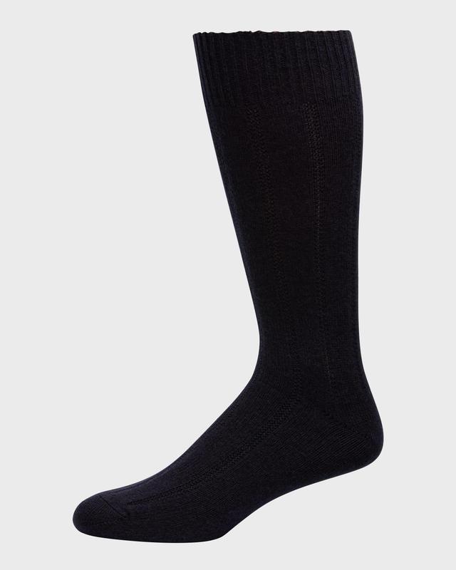 Neiman Marcus Men's Rib Cashmere Crew Socks - NAVY Product Image