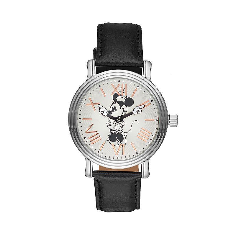 Disneys Minnie Mouse Womens Leather Watch, Black Product Image