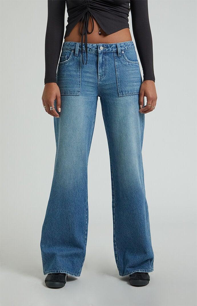 Women's Casey Dark Indigo Low Rise Baggy Cargo Jeans Product Image