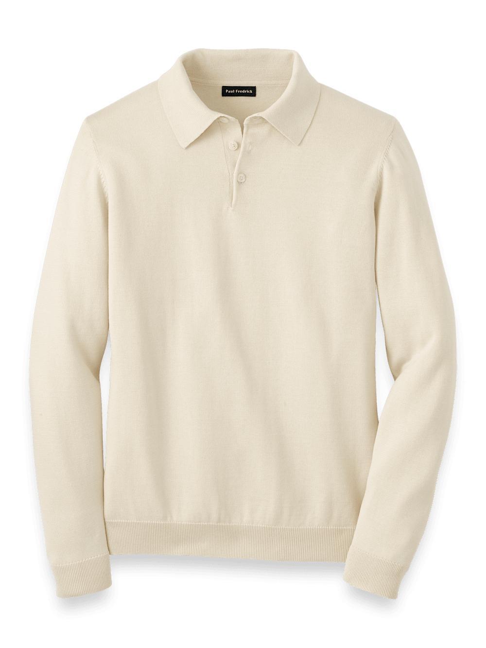 Supima Cotton Three Button Polo - Ivory Product Image