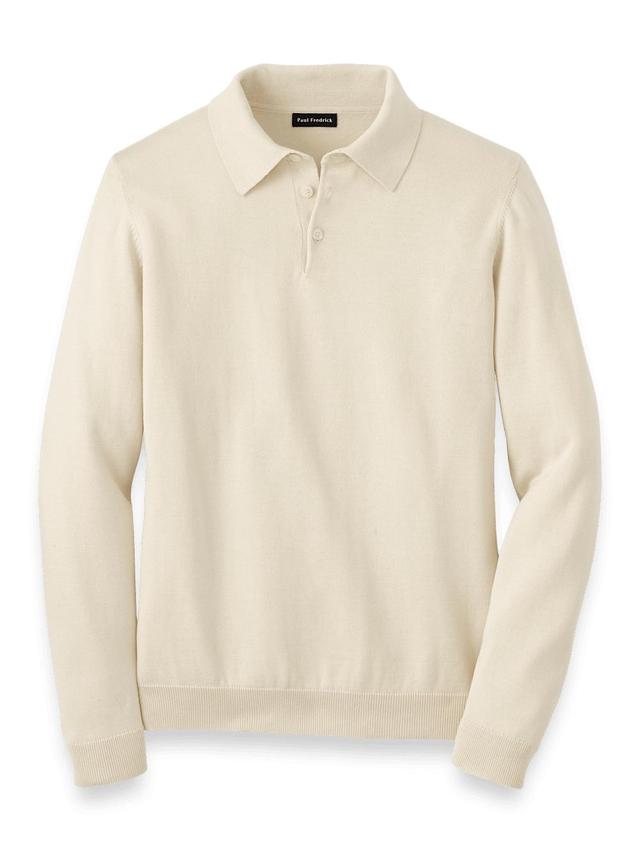 Supima Cotton Three Button Polo - Ivory Product Image