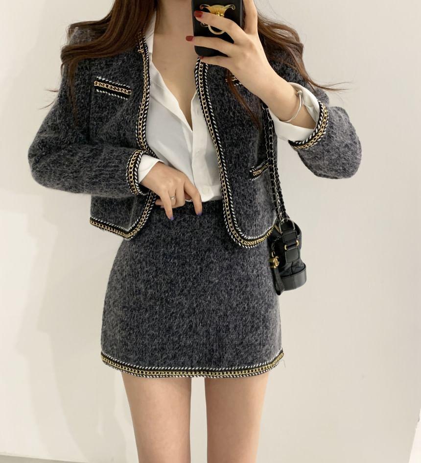 Set: Tweed Crop Jacket + Mini Pencil Skirt Product Image