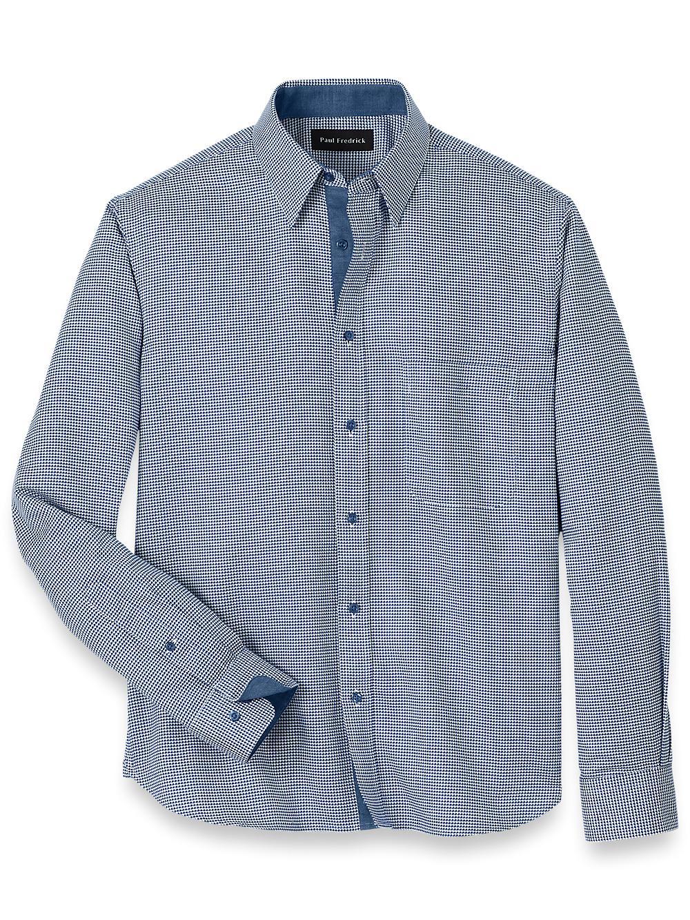 Cotton Houndstooth Casual Shirt - Blue Product Image