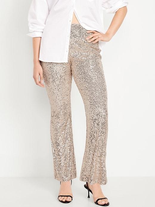 High-Waisted Sequin Flare Pants Product Image