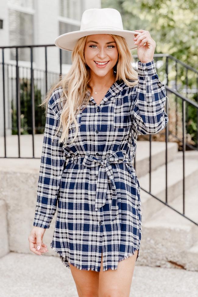 Make My Day Navy Plaid Shirt Dress FINAL SALE product image