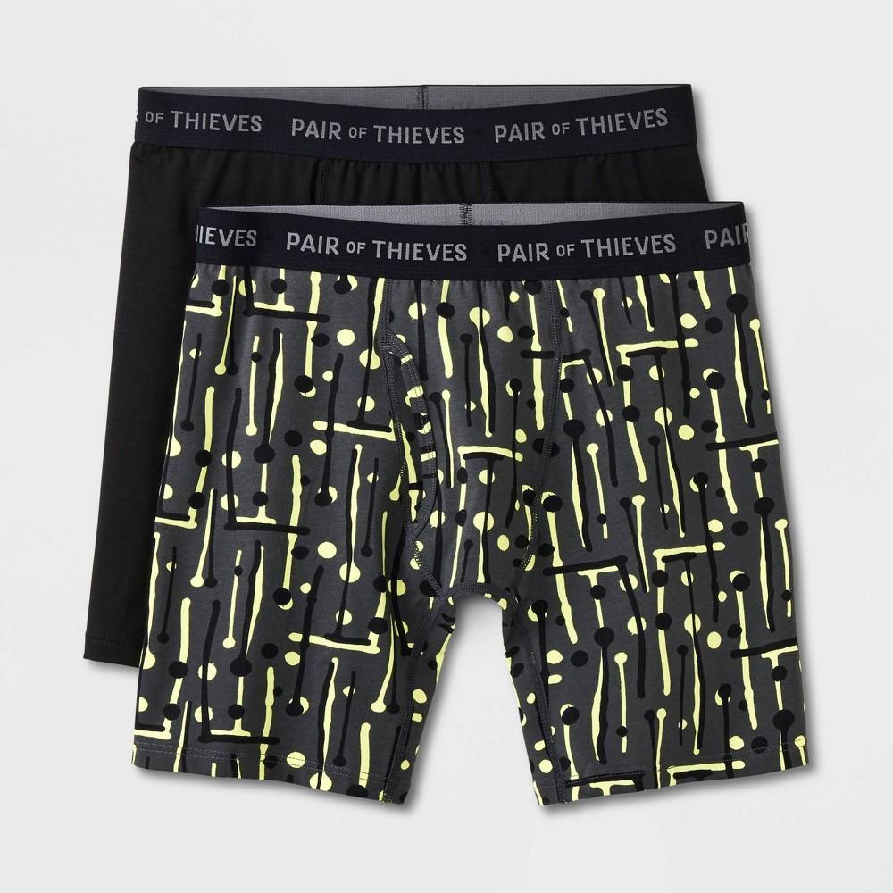 Pair of Thieves Mens Lines & Dots Super Soft Boxer Briefs 2pk - Black S: Longer Length, Jersey Fabric, Opaque Product Image