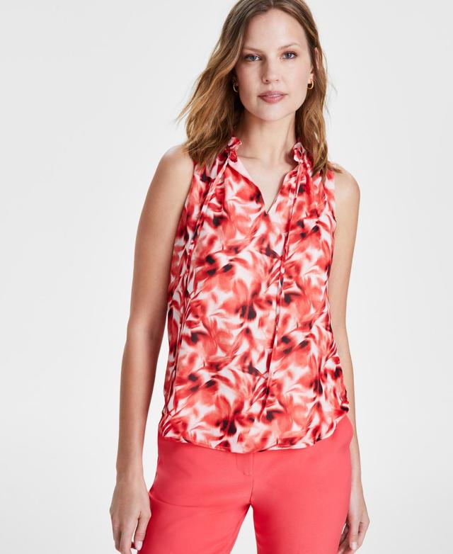 Anne Klein Womens Ruffled Tie-Neck Floral-Print Top - Rd Pear Product Image