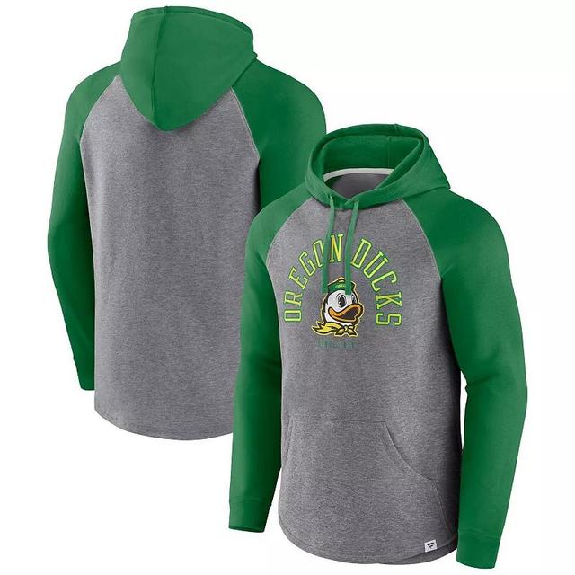 Mens Fanatics Branded /Heather Gray Oregon Ducks Wrap Up Raglan Pullover Hoodie Product Image