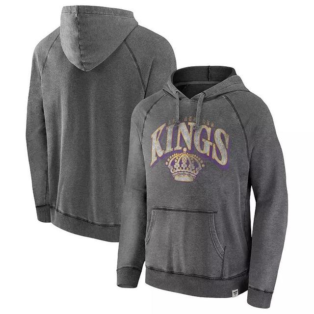 Mens Fanatics Branded Gray Los Angeles Kings Heritage Broken Ice Washed Raglan Pullover Hoodie Product Image