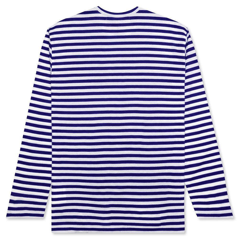 Striped Big Heart L/S T-Shirt - Blue/White Male Product Image